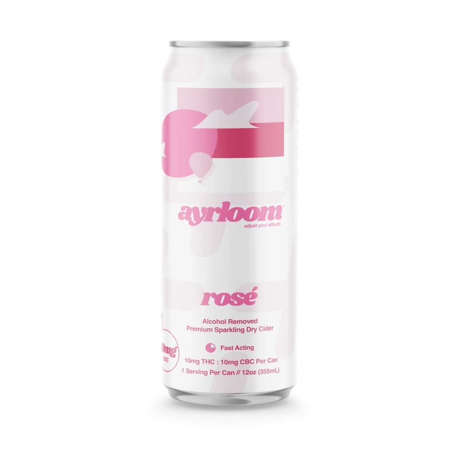 White and pink ayrloom rosé THC beverage can.