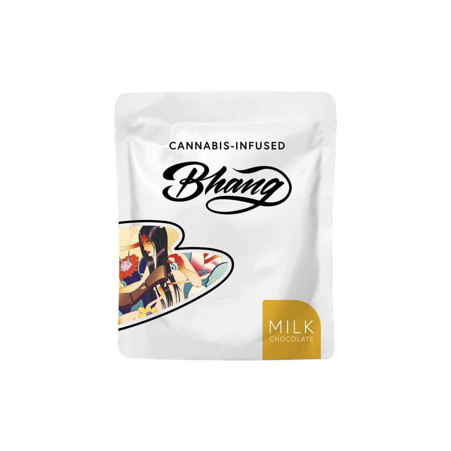 White Bhang cannabis-infused milk chocolate pouch.