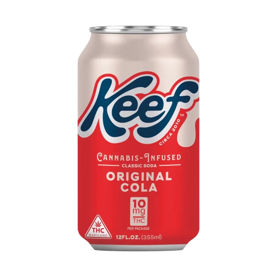 Red and silver Keef Classic Original Cola can labelled 10 mg THC.