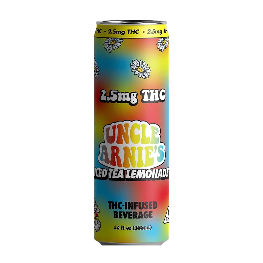 Colorful Uncle Arnie's Iced Tea Lemonade can labelled 2.5 mg THC.